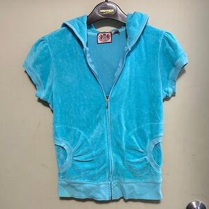 Juicy Couture sky Blue terry cloth short sleeve Zip-Up Hoodie in size M